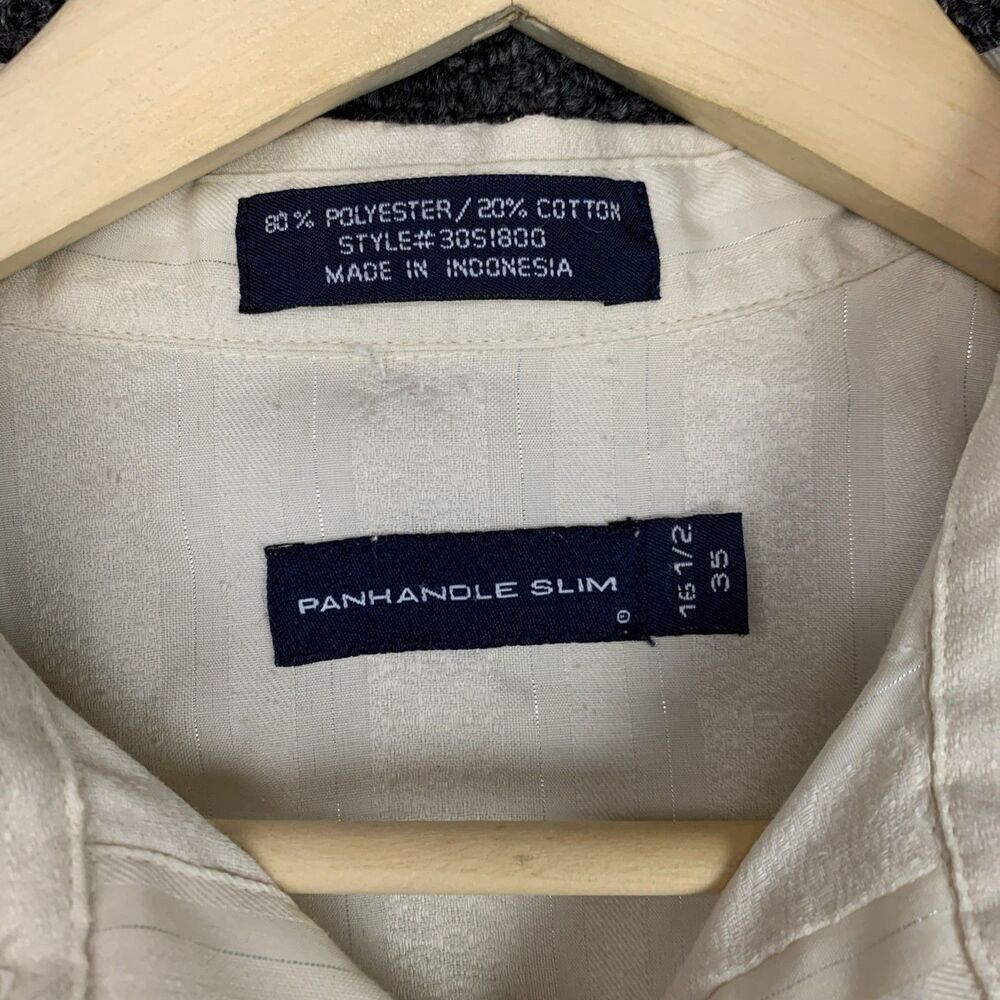 Vtg Men’s Panhandle Slim Pearl Snap Cream Cowboy Shirt SZ L / 16.5 -35 Silver - Picture 2 of 13